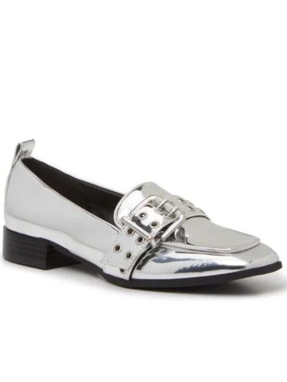Mix No. 6 Metallic Silver Piercie Buckle Strap Loafer Women’s Size 7‎
